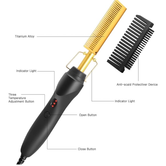 NWT Hair Press Comb- Hot Comb Hair Straightener for Hair & Beards - Picture 2 of 8